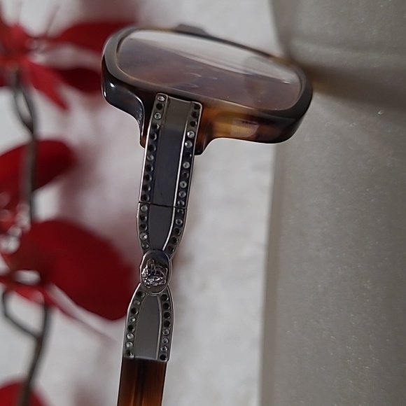 Versace Frames Vintage Eyeglasses Frames Tortoise Silvertone Accents Rhinestones - Picture 4 of 8